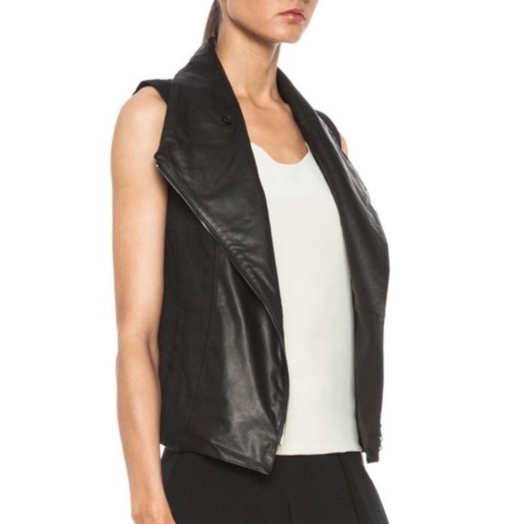 Vince Asymmetric Leather Linen Sleeveless Vest - Picture 7 of 8